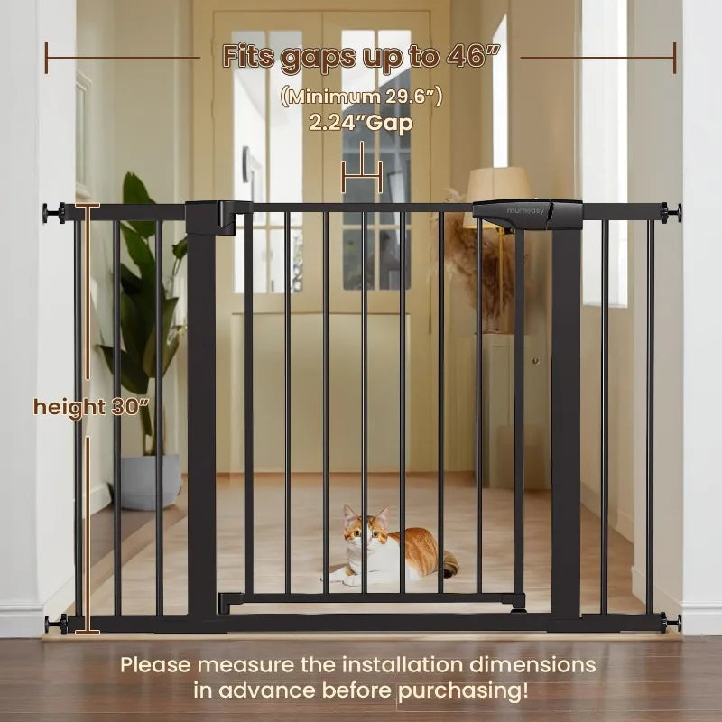 Baby Gate for Stairs, 29.6"-46" Pressure Mounted Dog Gate for House, Auto Close Pet Gate with Walk Through Door for Stairs