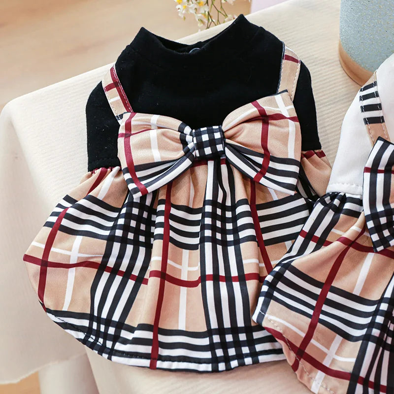 Pet Dog Cat Clothes Spring Summer Dress Big Bow Plaid Puppy Floral Print Skirt Casual Tutu Coat Dress For Small Dog Pet Apparel