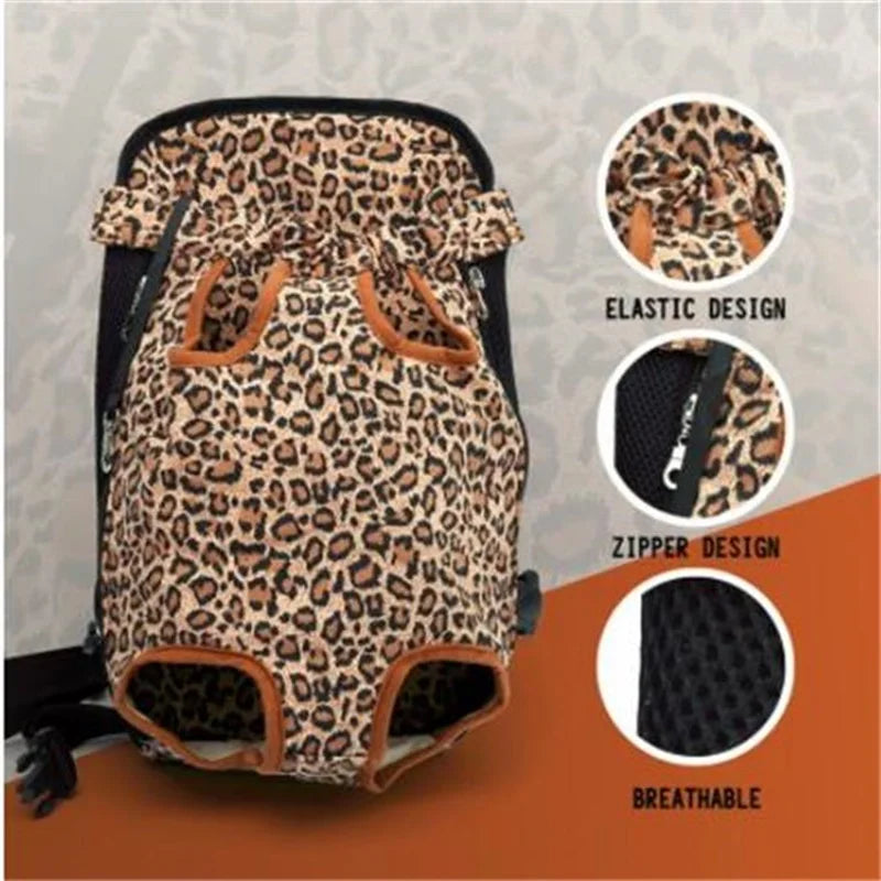 Leopard Canvas Pet Carrier, Front Chest Backpack, Dog Outdoor Carrier, Tote Bag, Sling Holder, Cat, Puppy