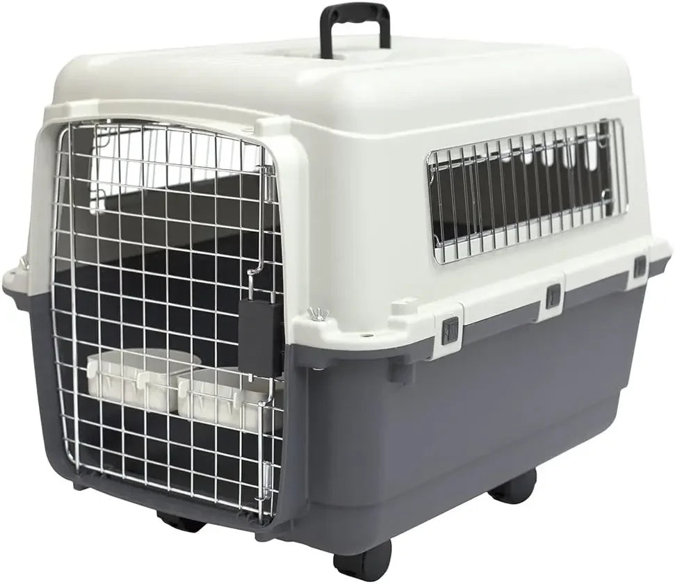 Plastic Kennels Rolling Plastic Wire Door Travel Dog Crate, Collabsible Kennel, 22.1" L x 23.3" W x 30.6" H easy assembly