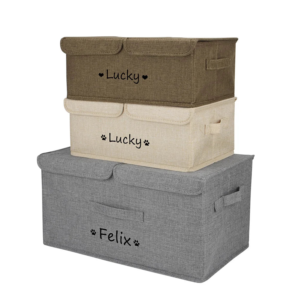 Custom Dog Pet Toy Box Personalised Name Dog Accessory Storage Bin with Lid Cat Pet Organizer Storage Basket For Toys Blanke