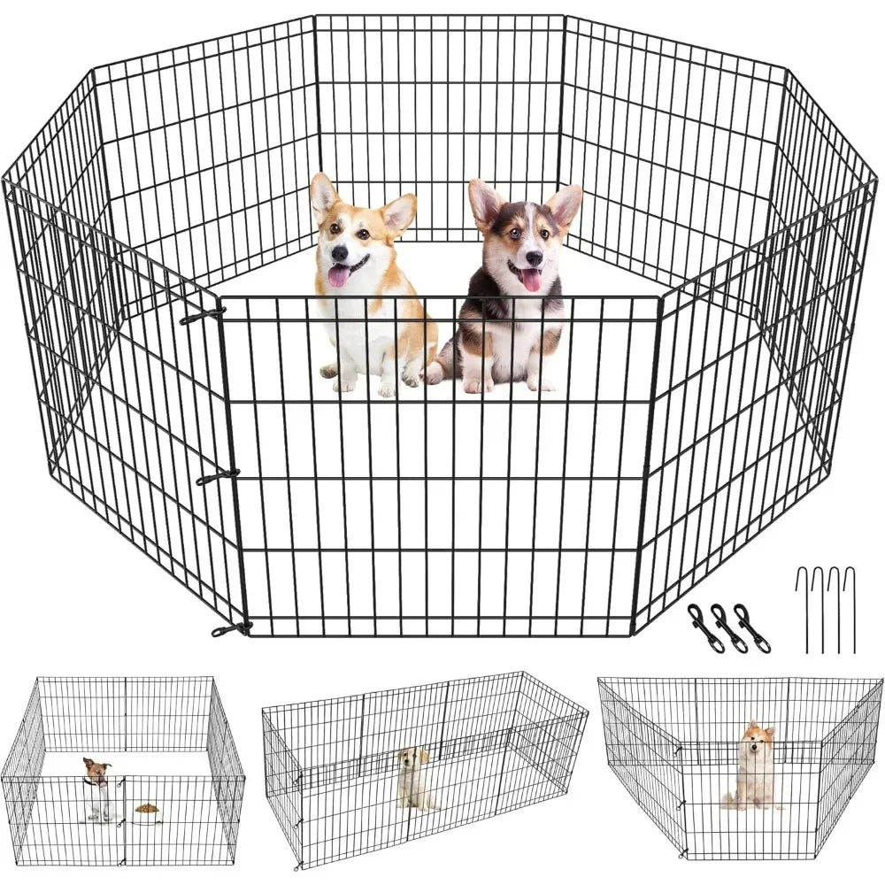 Pet Dog Playpen 24/30/36/42/48 Inch Metal Portable Dog Exercise Pen Indoor Outdoor Folding Yard Puppy Dog Fence for Small Medium