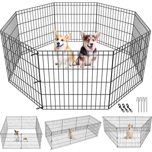 Pet Dog Playpen 24/30/36/42/48 Inch Metal Portable Dog Exercise Pen Indoor Outdoor Folding Yard Puppy Dog Fence for Small Medium