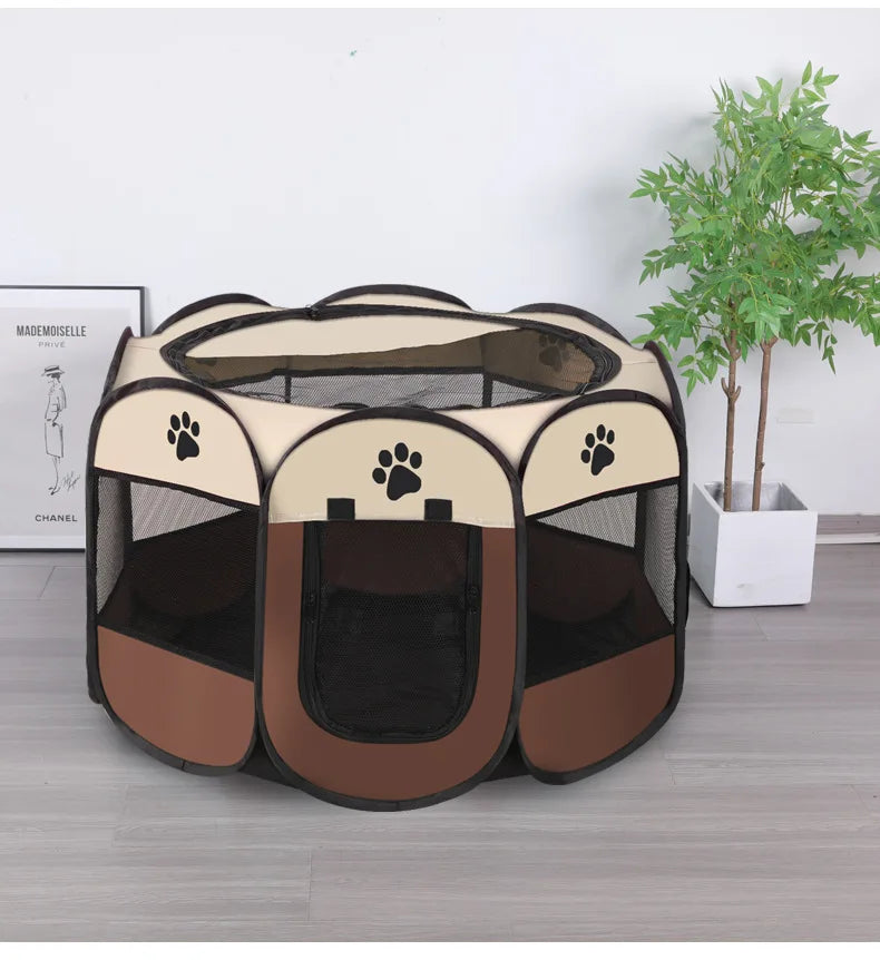 1pc Pet Octagonal Cage Fence Pet Tent Scratch Resistant Oxford Cloth Foldable Cat And Dog Bed All Year Round Universal