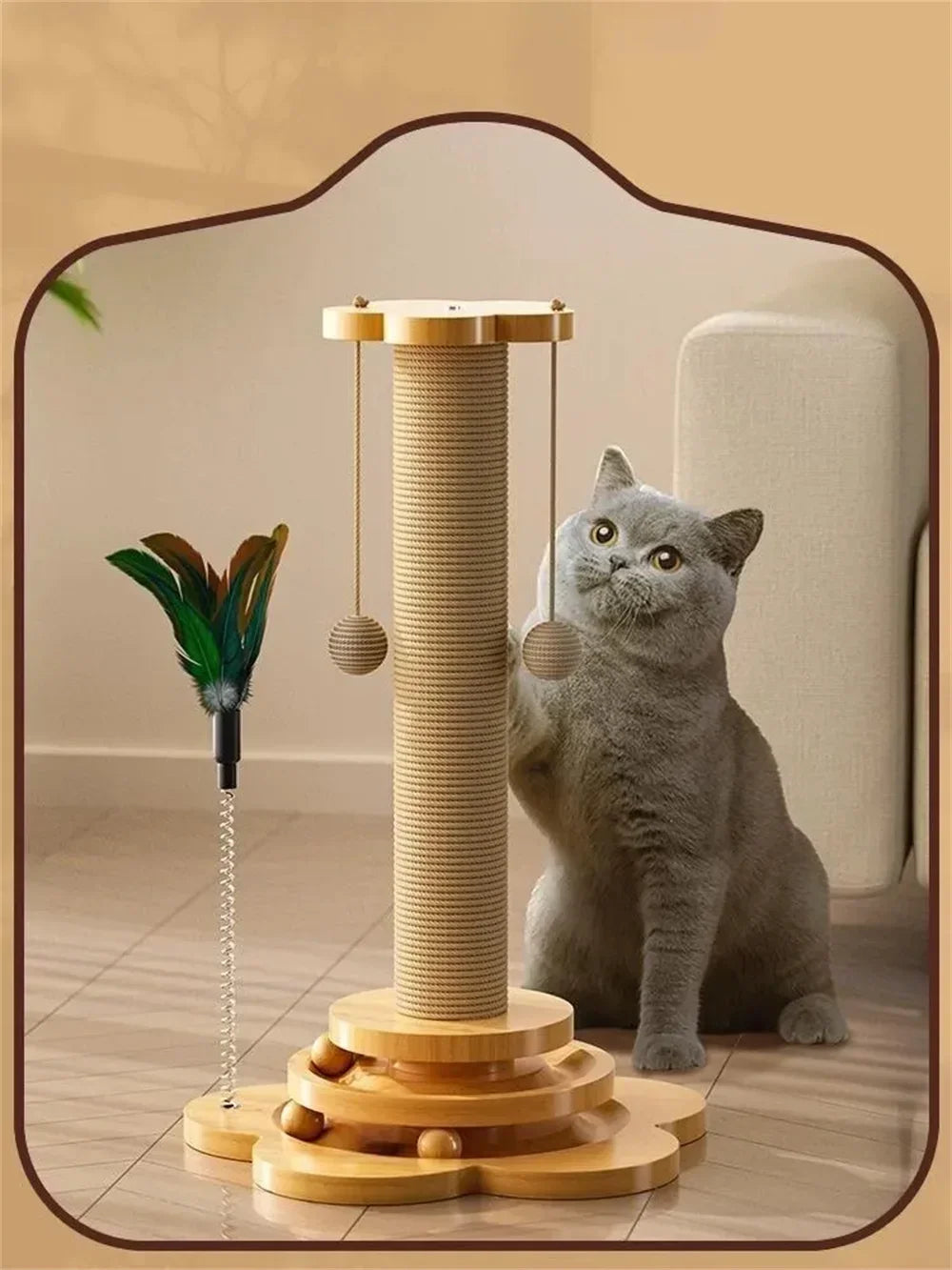 Juguete para gatos, rascador para gatos, plato giratorio para gatos, divertido palo para gatos, bolas, tablero rascador de sisal duradero, suministros para gatos, columna de agarre para gatos