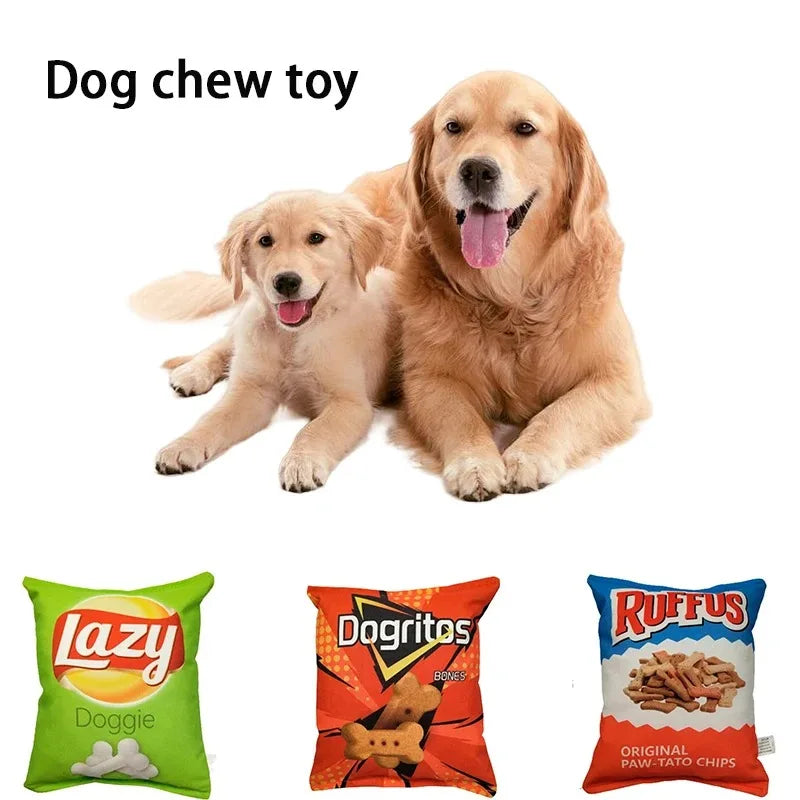 1Pc Pet Plush Dog Potato Chips Chew Toy, Bite Resistant and Clean Teeth, Potato Chip Bag Funny Dog Toys Plush Squeaker Food Toy