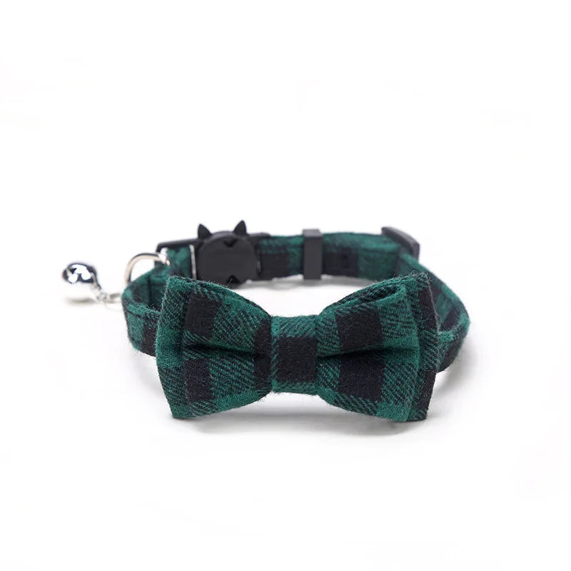 Pet Breakaway Kitten Cat Collar Bow Tie with Bell Cute Plaid Christmas Red Adjustable Dog Collar for Cats Kitten Accessories