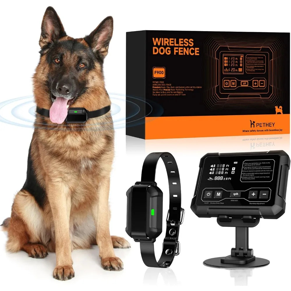 Wireless Dog Fence System, Indoor & Outdoor Use, 1 Acre High-Precision Radar Electric Dog Fence, Real-time Monitoring