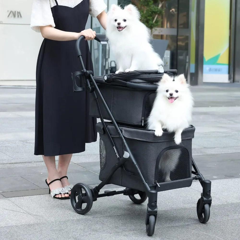 Double Pet Stroller for 2 Small Dogs or Cats Lightweight Foldable Double Dog Stroller with Detachable Carrier for Travel Camping