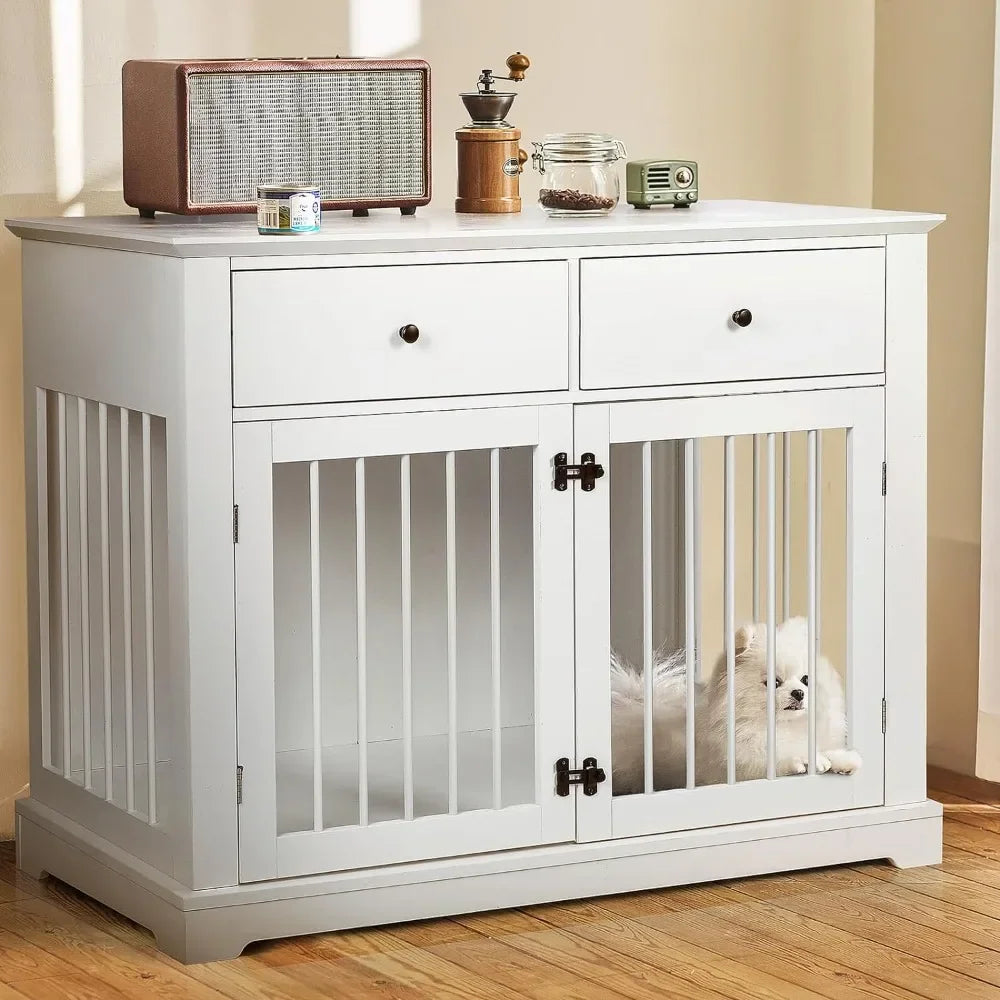 Dog Crate Furniture with Drawers 44inch Wooden Dog Kennel Furniture for Large Breed End Table Wood Dog House for Indoor use