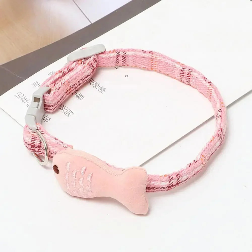 Adjustable Safety Pet Cat Collar with Fish Charm,soft Cotton Elastic Pet Safety and Comfort Cat Collar Kitten Accessories