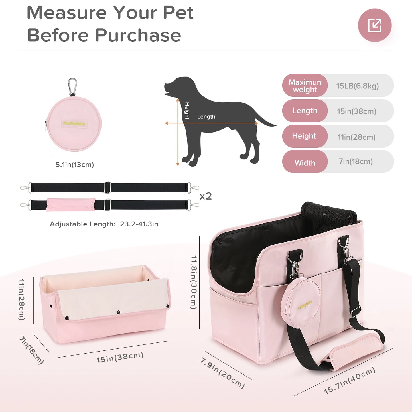 Pet Carrier Pack Cat Corssbody Bag Outgoing Travel Dog Carry on Handbag with Removable Liner Holds for Cats and Small Dogs