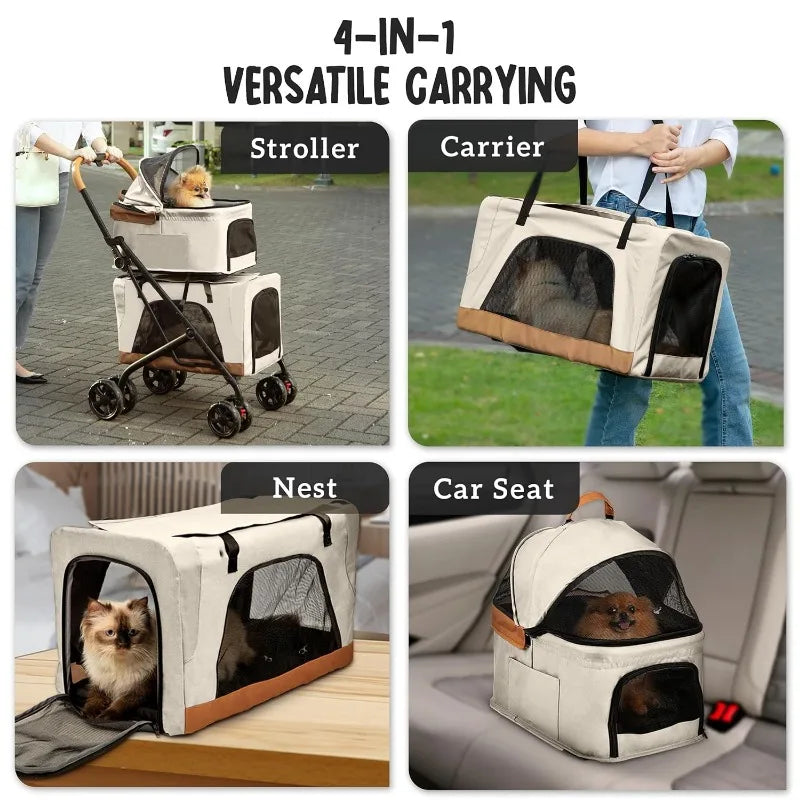 Double Pet Stroller with Detachable Carrier Ideal for 2 Dogs or Cats Compact Convenient Design Easy Assembly Double Dog Stroller