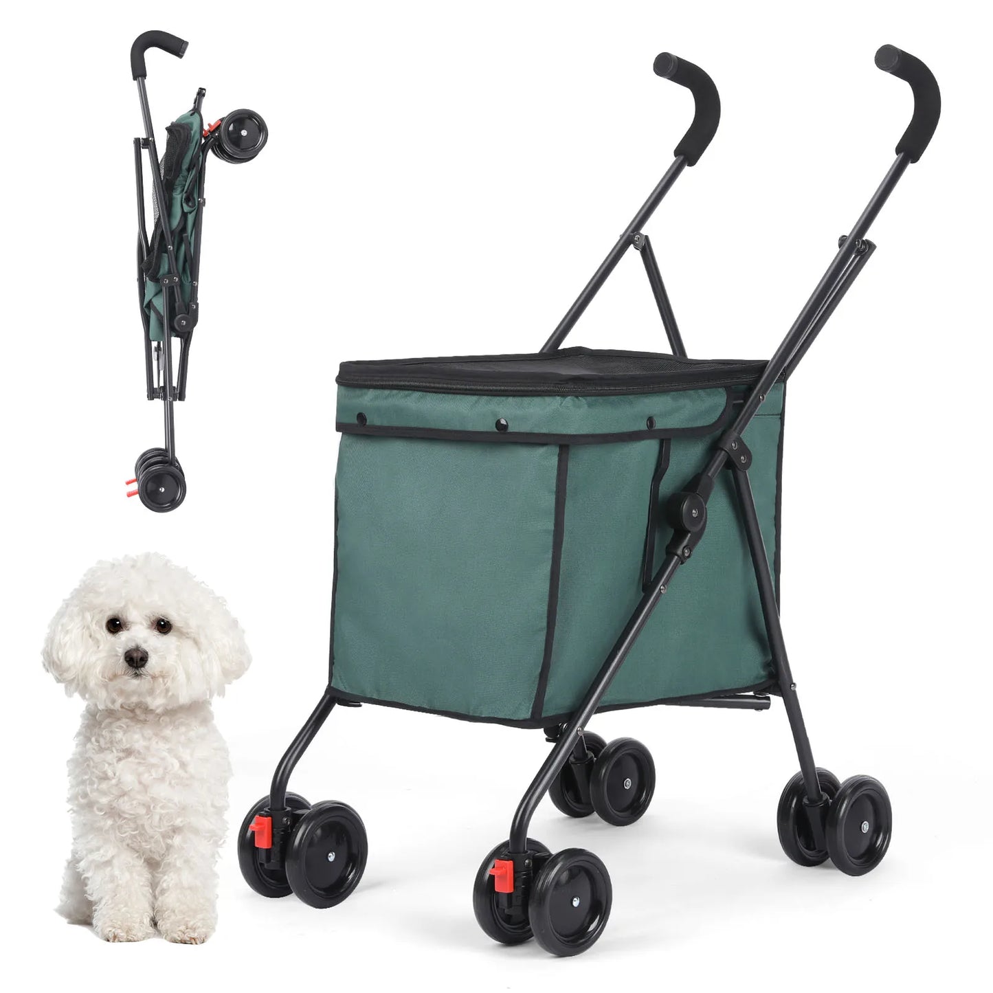 33lbs 4 Wheels Dog Stroller Rotate Pink  Pet Puppy Stroller Holder for Dogs Cat Travel Hand Cart Folding Shopping Trolley