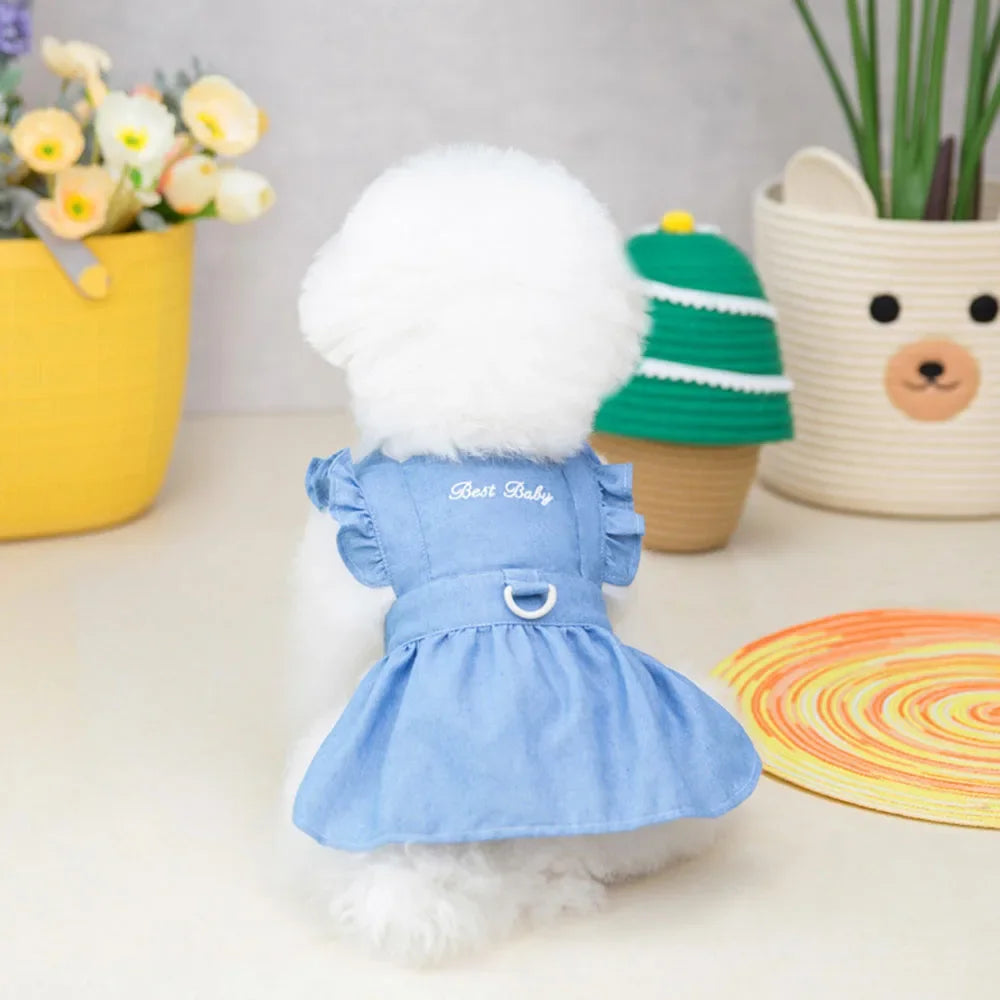 Denim Dog Dresses for Small Dogs Cats Cute Girl Dog Clothes Female Pet Dress Summer Puppy Outfits for Chihuahua Yorkie Shih Tzu