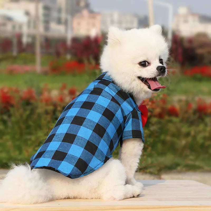 T-shirts classiques pour chiens avec nœud papillon et carreaux - Vêtements d'été fins et respirants pour petits et grands chiens - Chihuahua, chiot, chat - Gilet pour yorkshire