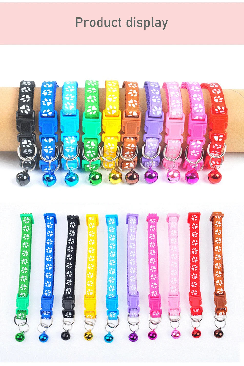 Pet Collar With Bell Cartoon Footprint Colorful Dog Puppy Kitten Collar Adjustable Safety Bell Ring Necklace Pet Accessories