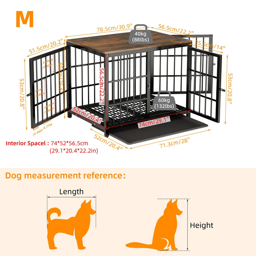 Large Wooden Dog Crate Indoor Furniture Style Elevated Pet Dog Cage Kennel End Table Lattice Playpen with 3 Doors Removable Tray