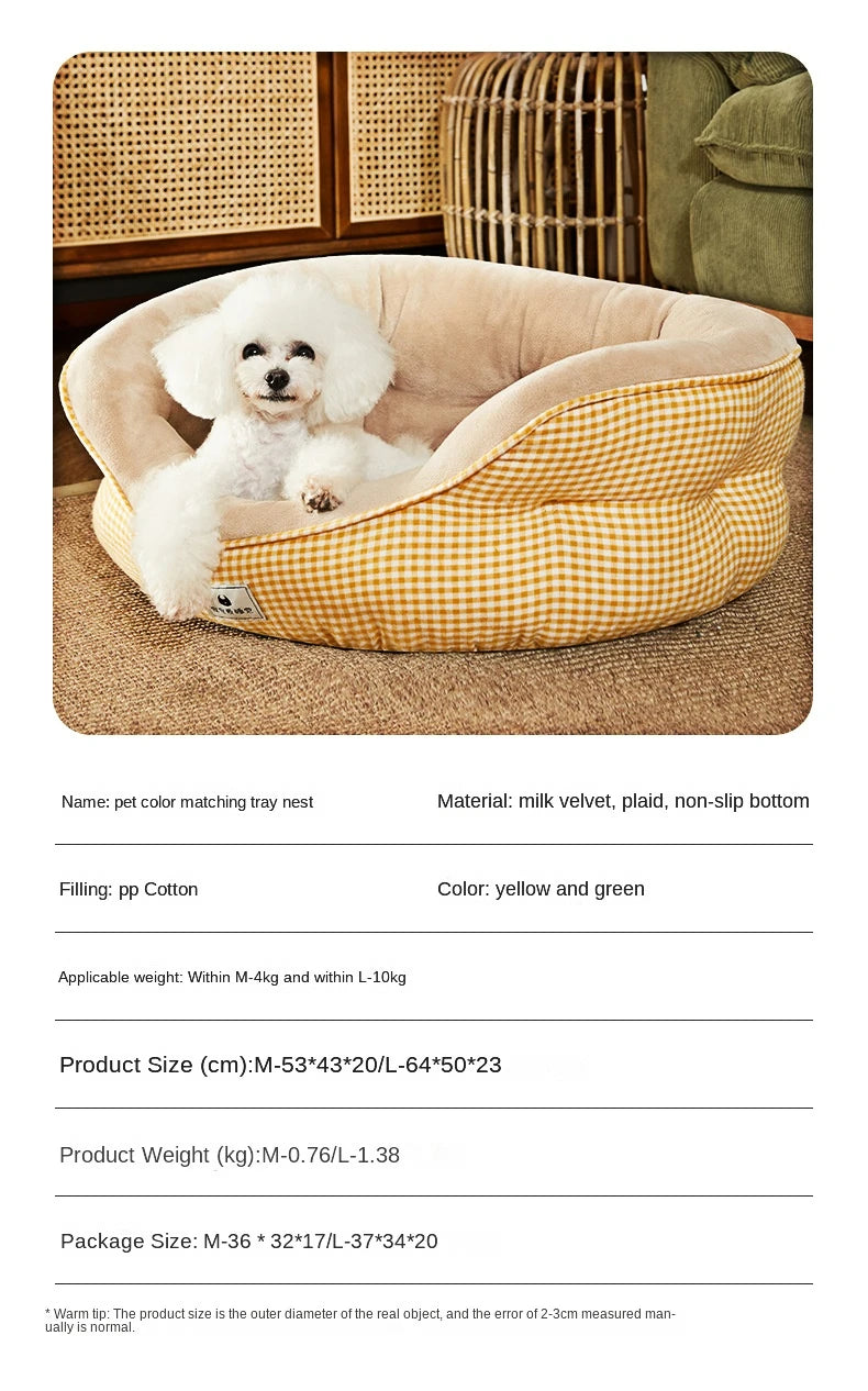 Autumn and Winter New Kennel Four Seasons Universal Plaid Colorblock Teddy Small Dog Bed Sofa Cat Nest Pet Supplies Accessories