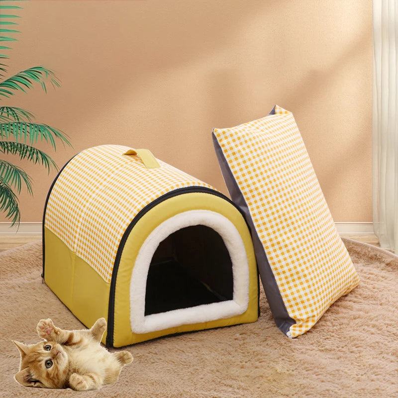 Semi Enclosed Dog House Detachable Washable Cat Nest Thickened Dual-purpose Pet Nest Portable Handle House for Cats Puppy Warm