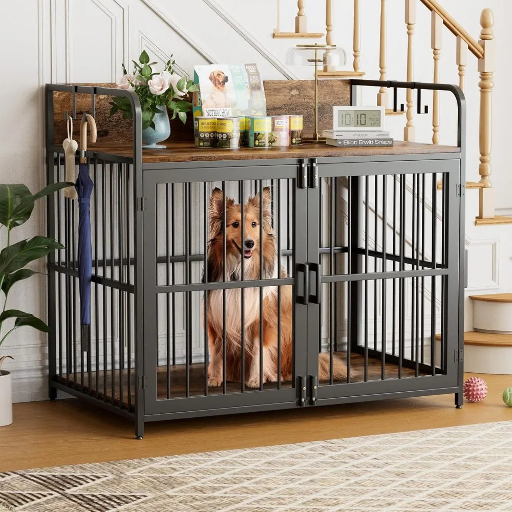 Large Dog Crate Furniture, 43" Wooden Heavy Duty Dog Kennel, Decorative Pet House Dog Crates Side End Table Indoor