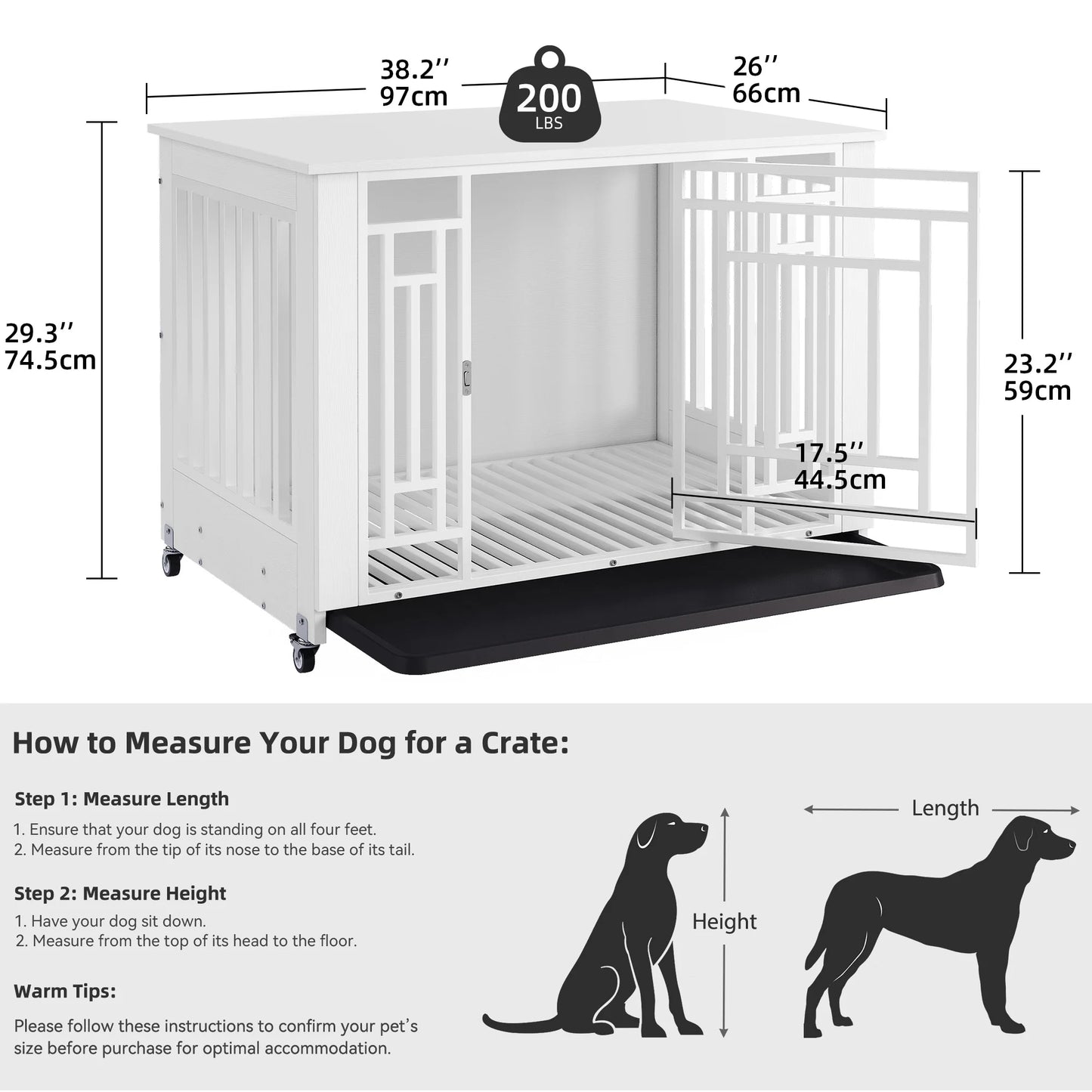 38'' Dog Crate Cage Furniture Dog Kennel w/ Removable Tray for Small Medium Dog White