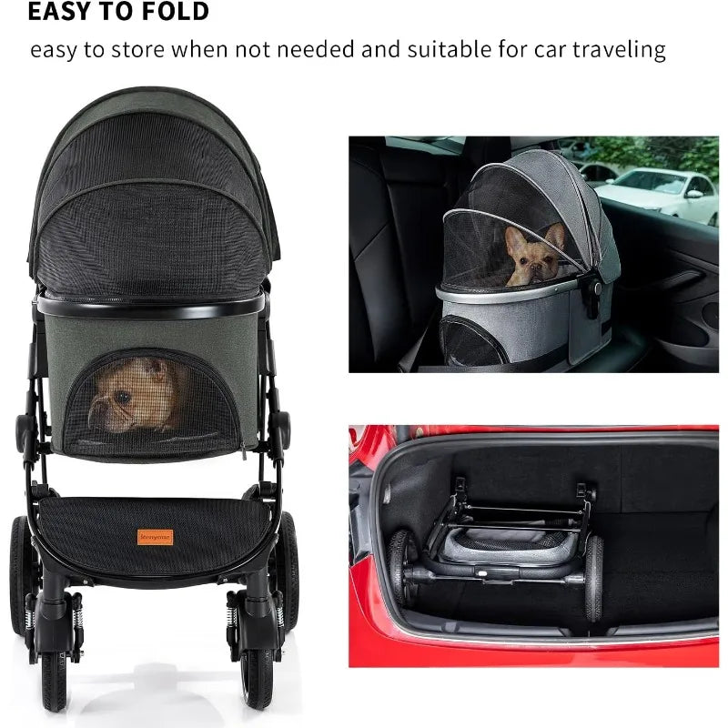 Kenyone Pet Stroller 3 in 1 Dog Stroller for Medium Small Size Dogs, Large Cat Stroller with Detachable Carrier for Puppies