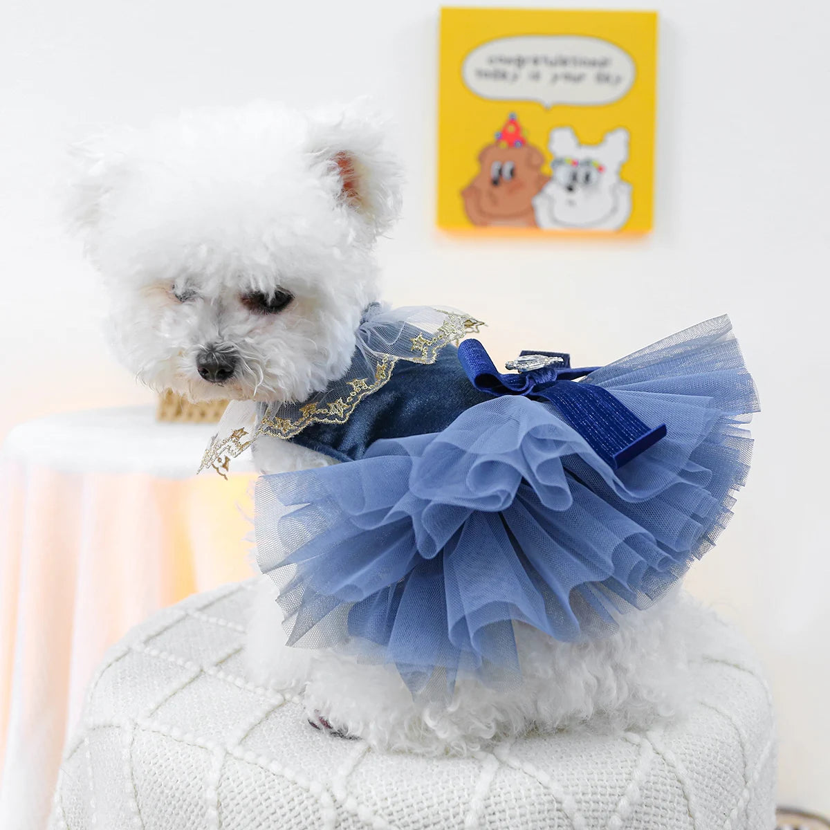 1PC Pet Clothing Spring and Autumn Blue Bow Royal Dress Dress Suitable for Small and Medium sized Dogs