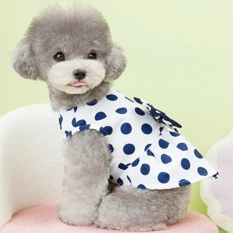 Fashion Bow Dog Dress Summer Dog Clothes Sweet Puppy Princess Skirt Dot Print Cat Dress Soft Dogs Apparel Pet Product Supplies