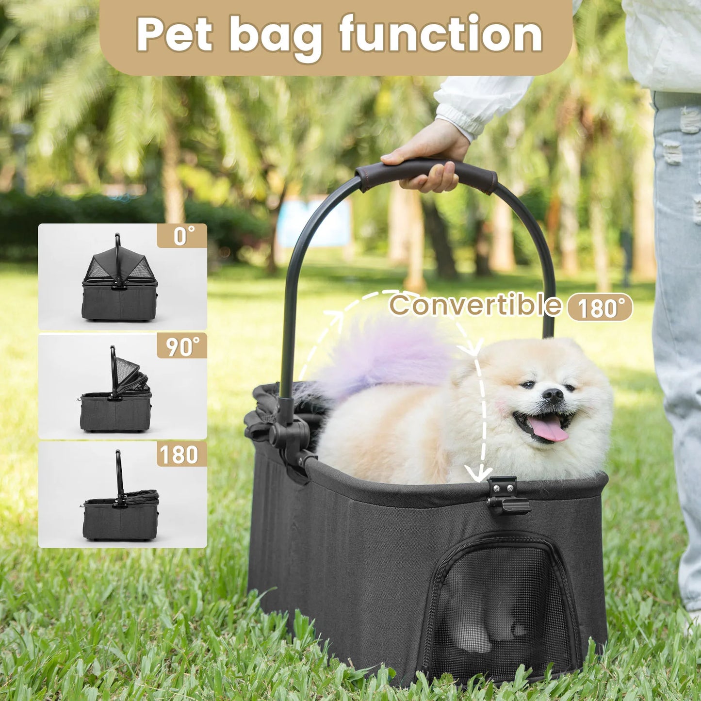 Pet Stroller for Dogs Dog Strollers for Small/Medium Dogs With Detachable Carrier Easy Lock Canopy Cozy House Trolley Pet bags