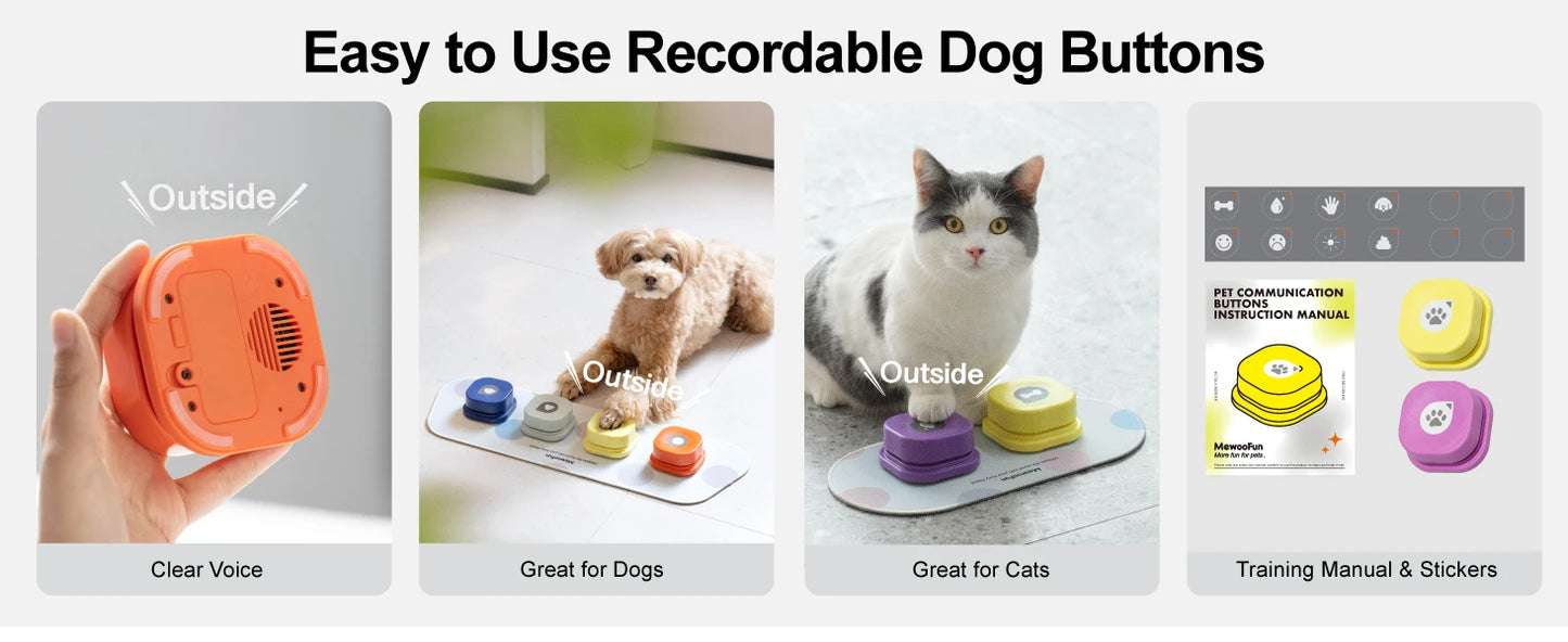 Mewoofun Voice Recording Button Pet Toys Dog Buttons for Communication Pet Training Buzzer Recordable Talking Button with Mat