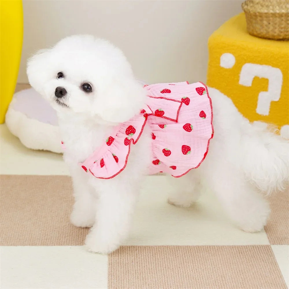 Strawberry Pattern Summer Dress for Dog Pet Clothing Dog Suspender Skirt Cats Puppy Cute Dog Costume Supplies