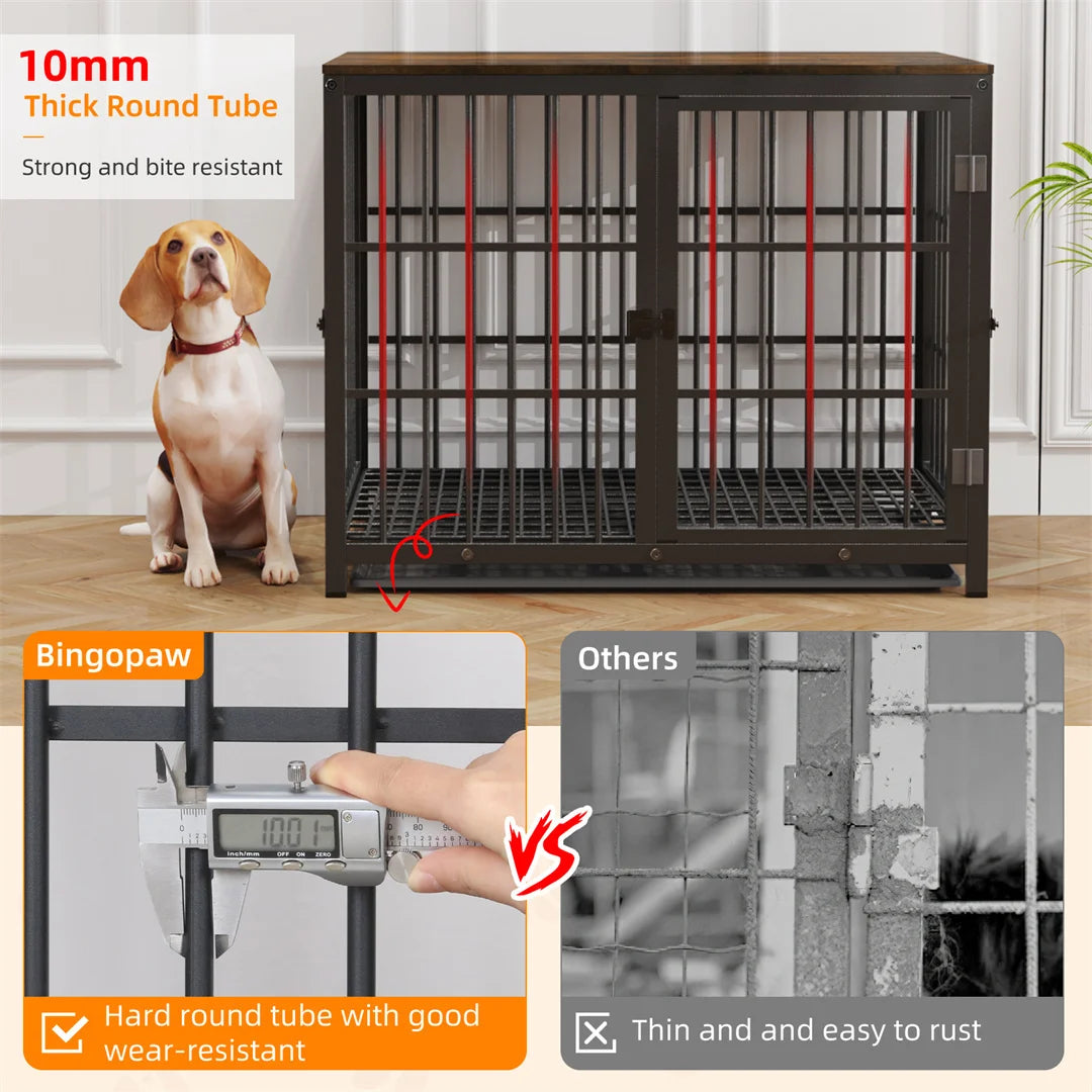 Furniture Style Dog Crate White Pet Kennel Black Cage End Table with Three Doors and Removable Tray, for Small Medium Large Dogs