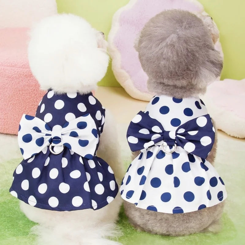 Fashion Bow Dog Dress Summer Dog Clothes Sweet Puppy Princess Skirt Dot Print Cat Dress Soft Dogs Apparel Pet Product Supplies