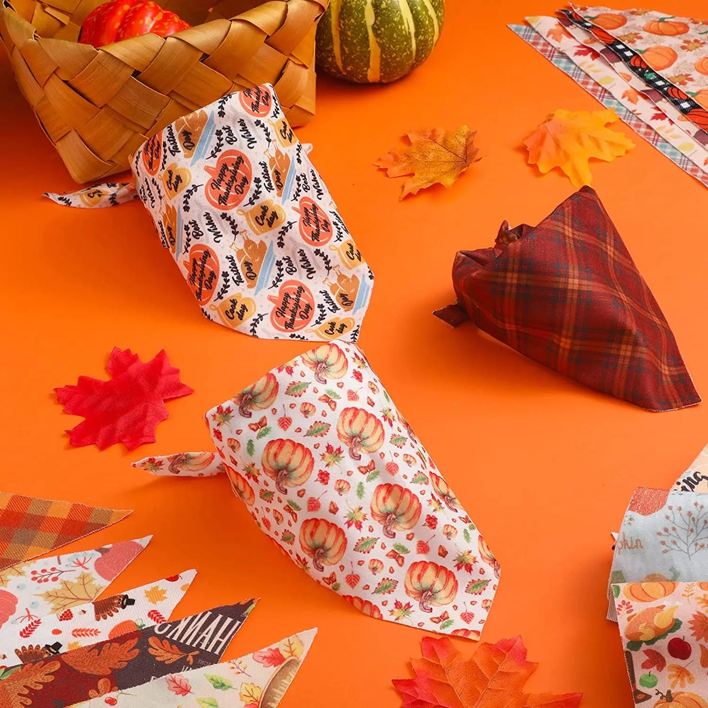 20 Packs Thanksgiving Dog Bandana Fall Autumn Pet Bandana For Dog Turkey Pumpkin Dog Triangle Scarf For Small Medium Pet Cats