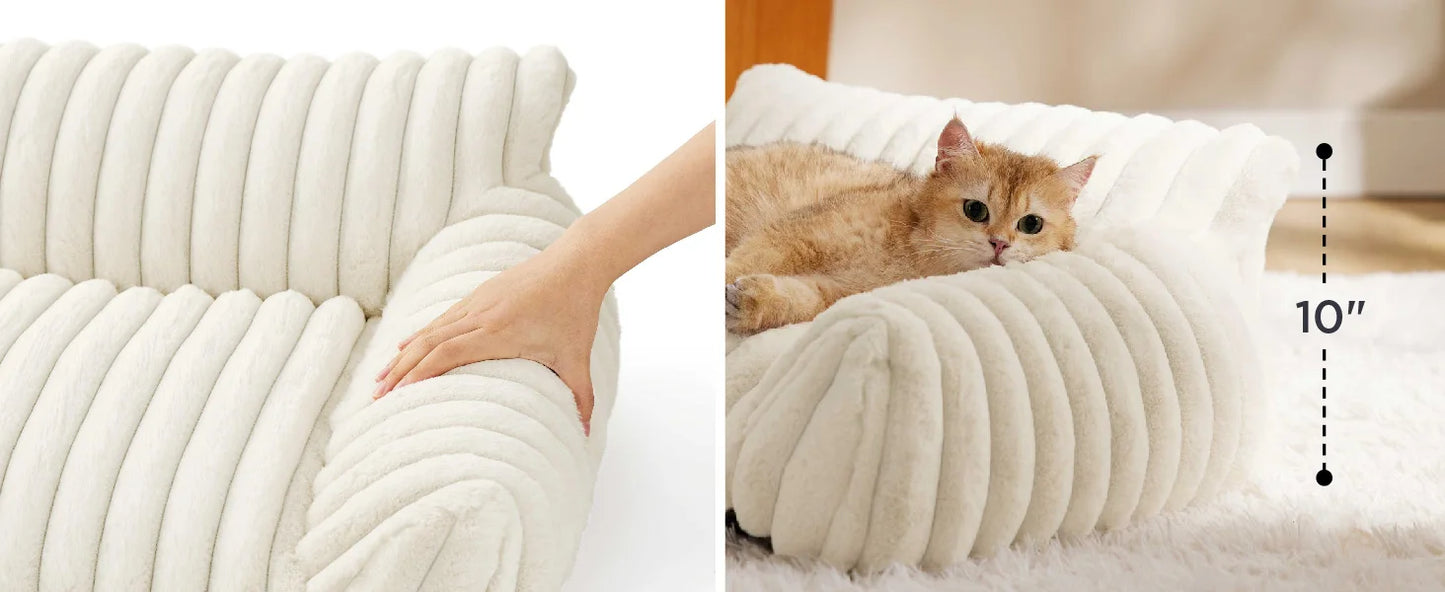 Bedsure Cute Cat Couch For Pets - Fluffy Cat Sofa With Premium Soft Corduroy Fleece Fuzzy Cat Couch Bed With Cover Supportive Ca