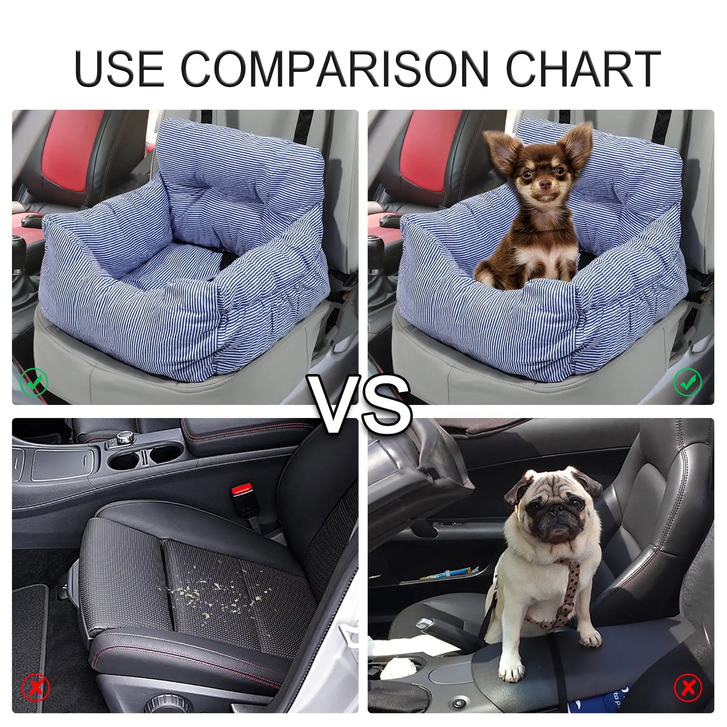 Unique Stripe Dog Car Seat with Straps Soft Dog Booster Seat for Small Medium Large Dogs and Cats Pet Carrier Bag