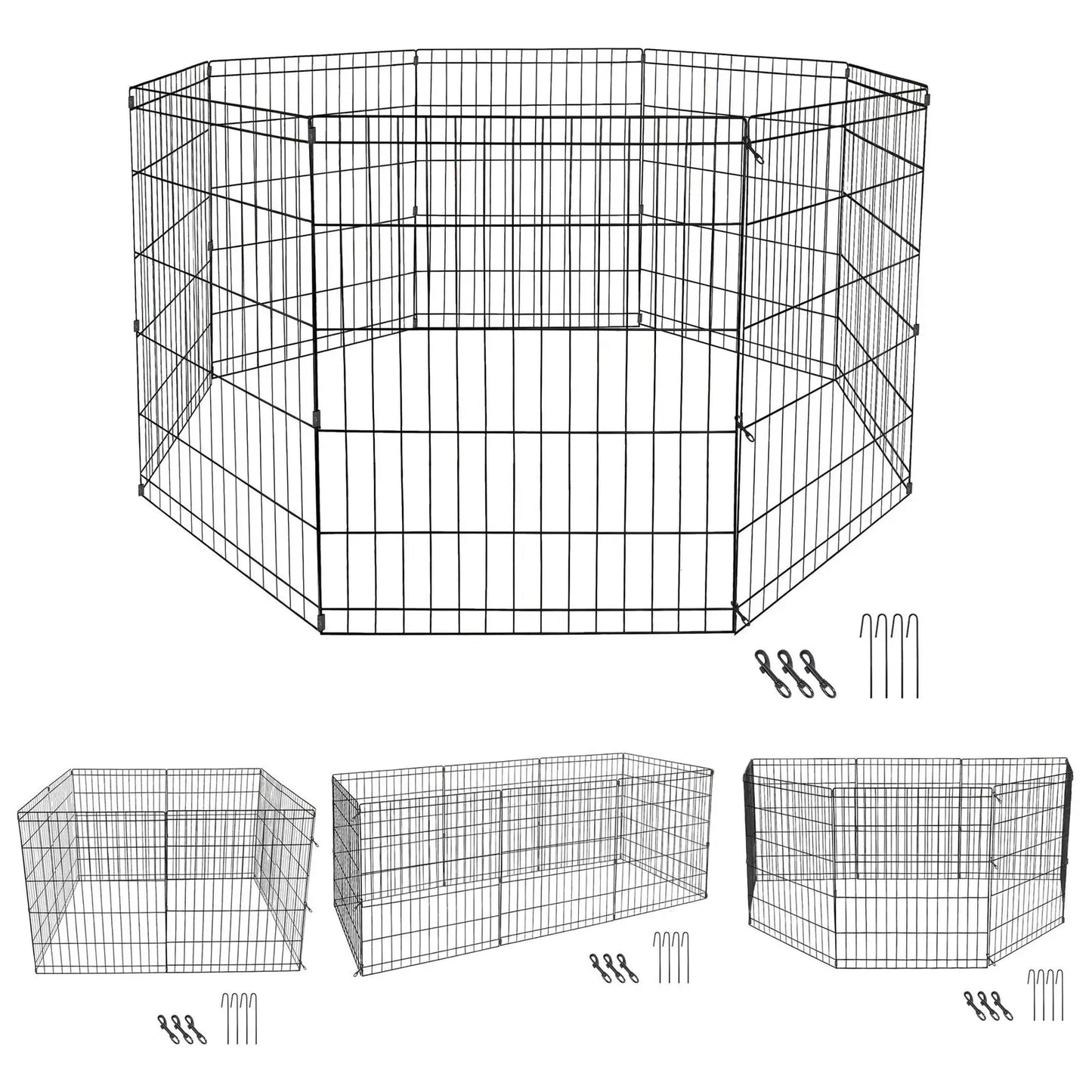 24" Dog Playpen Crate 8 Panel Fence Pet Play Pen Exercise Puppy Kennel Cage Yard