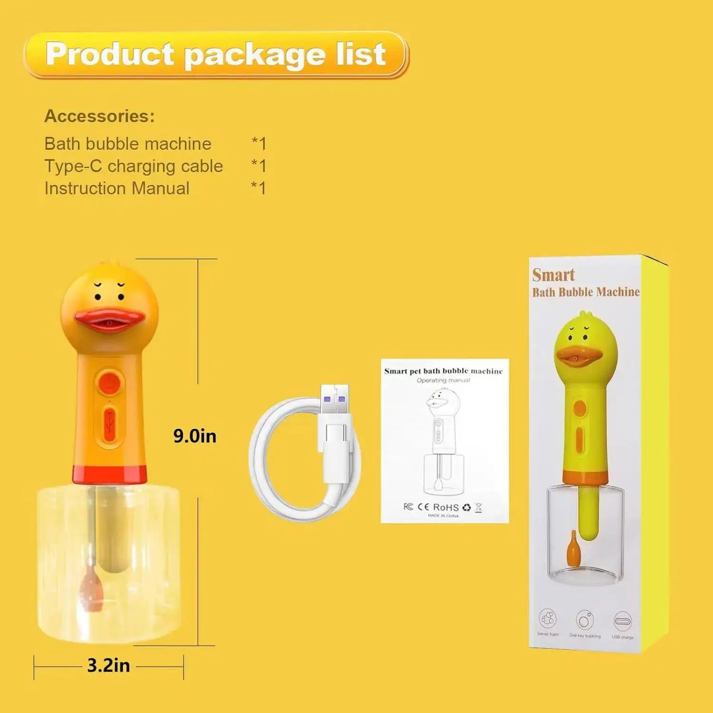 Handhold Electric Little Yellow Duck Bubble Machine Foam Dispenser Dogs Cleaning Shower Gel Dilution Bottle Pets Bathing Bubbler