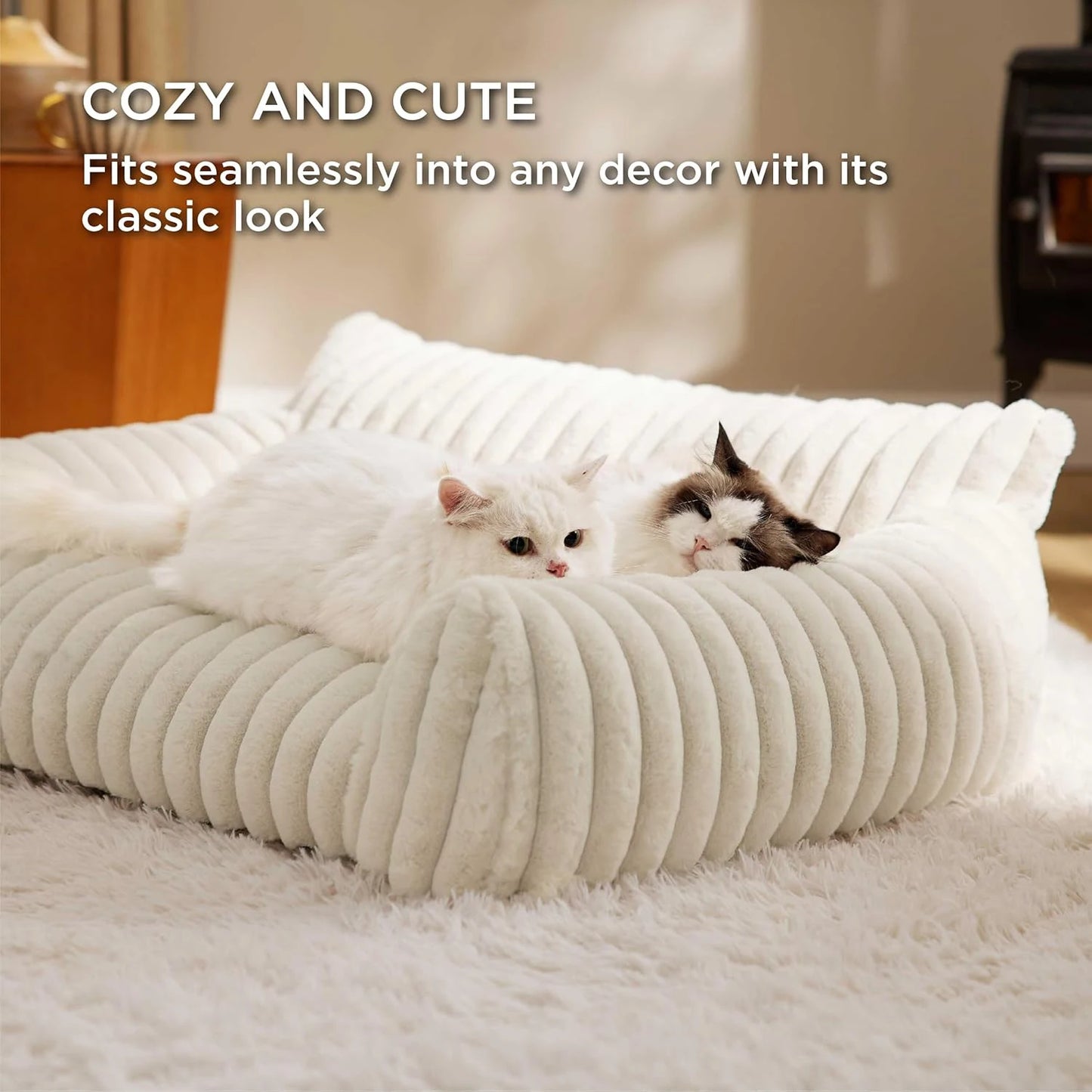 Bedsure Cute Cat Couch For Pets - Fluffy Cat Sofa With Premium Soft Corduroy Fleece Fuzzy Cat Couch Bed With Cover Supportive Ca