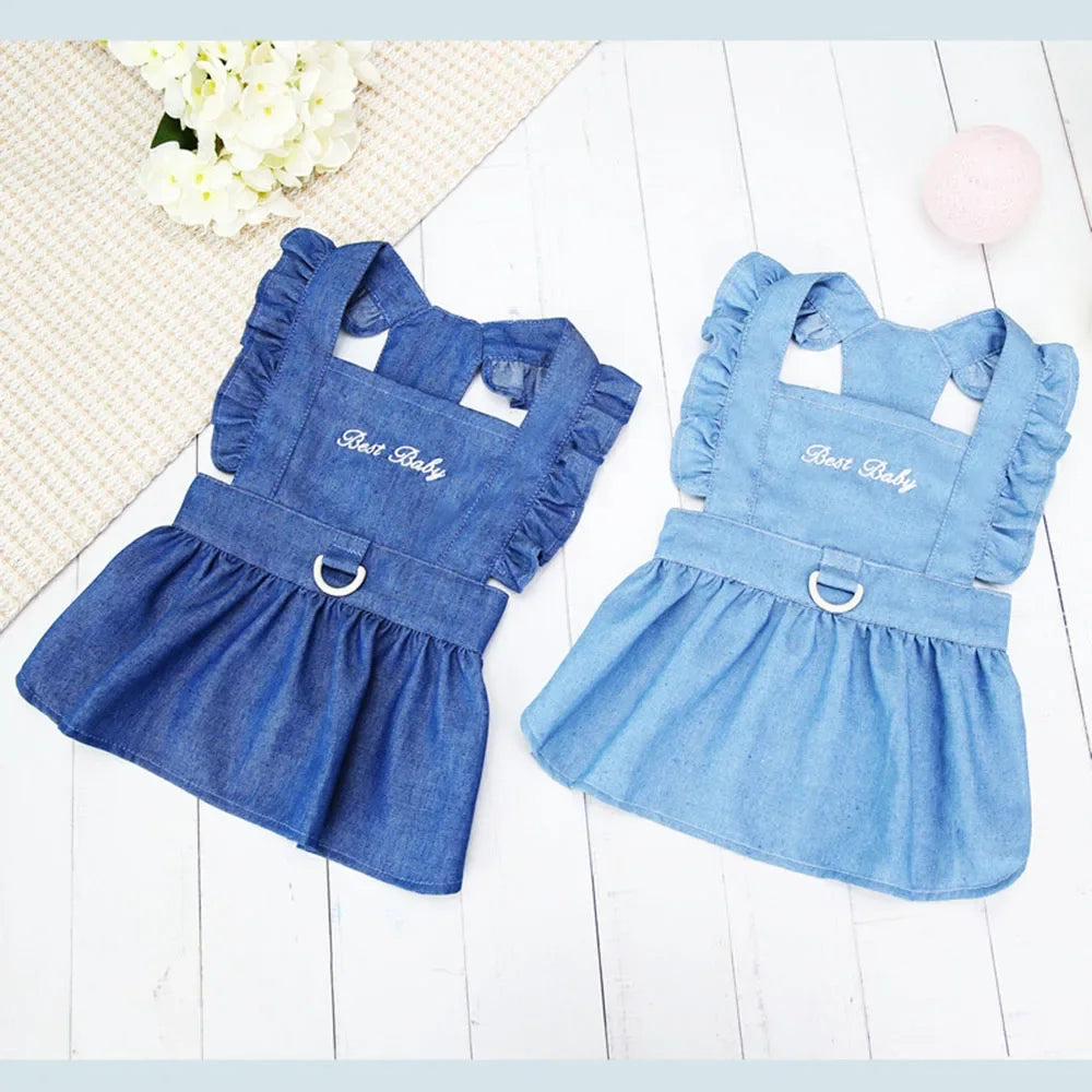 Denim Dog Dresses for Small Dogs Cats Cute Girl Dog Clothes Female Pet Dress Summer Puppy Outfits for Chihuahua Yorkie Shih Tzu