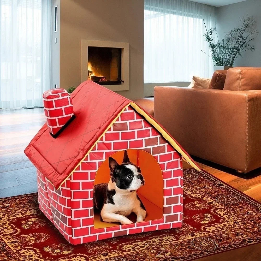 Niche pliable pour petit chien et chat, chaude et confortable, portable, style mur de briques, niche pour chien et chat