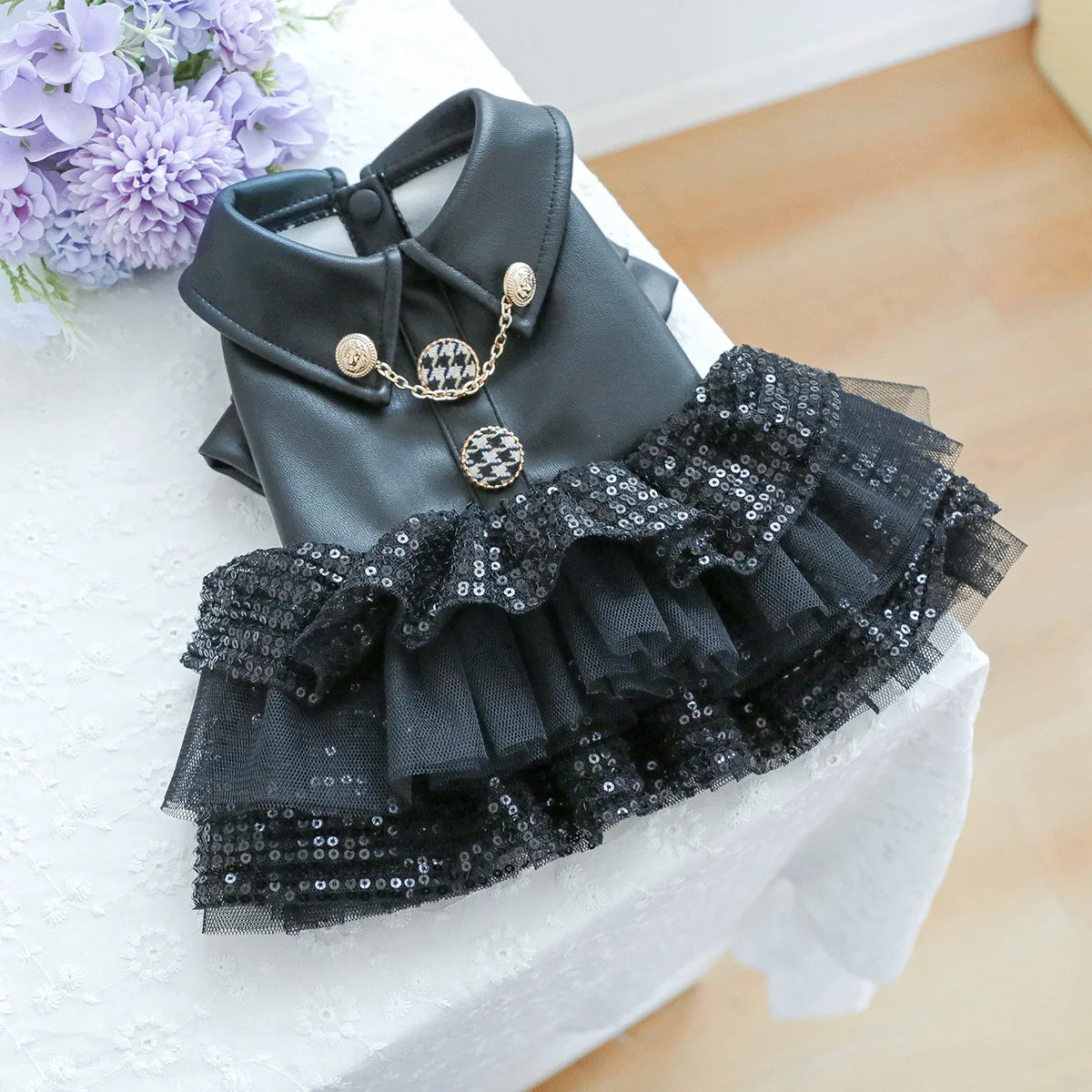 Autumn punk sequin leather Dog Clothing  princess pet dress less dog dress for small to medium dog  Chihuahua Yorkies Dress