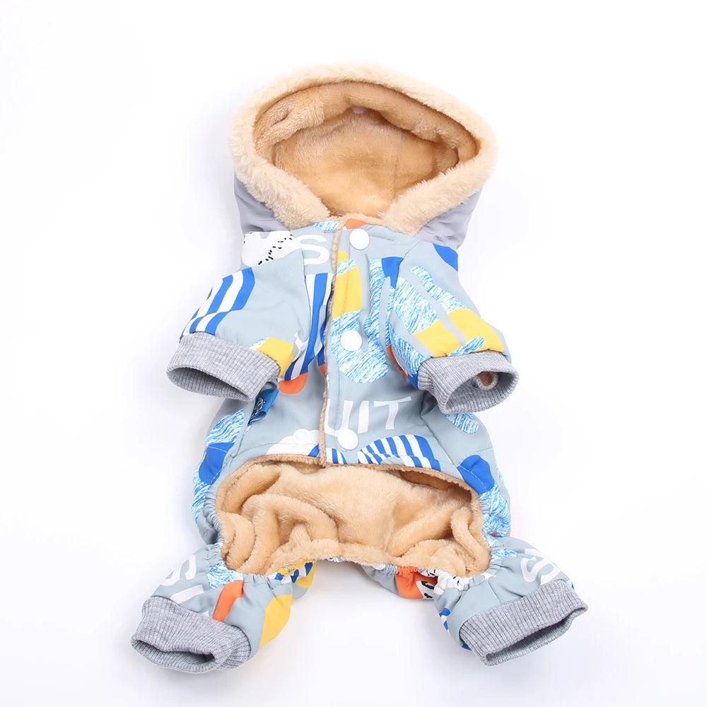 Dog Cat Warm Jumpsuit Hoodie Letters Print with Leash Ring Pet Puppy Coat Jacket Outfit  for Dogs Cats Small Medium