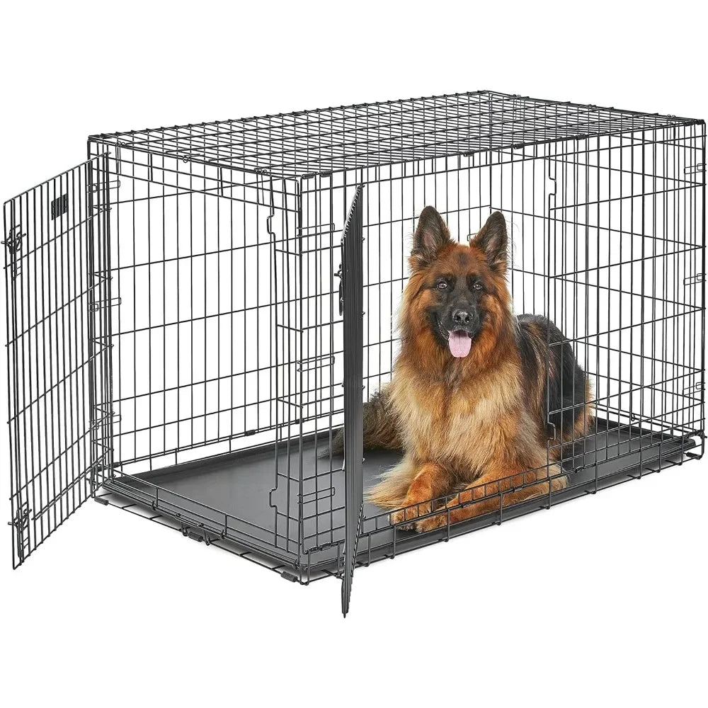 Cage pour chiot, double porte, pliable, en métal, panneau de séparation, protection du sol, pieds, anti-fuite, fournitures pour animaux de compagnie