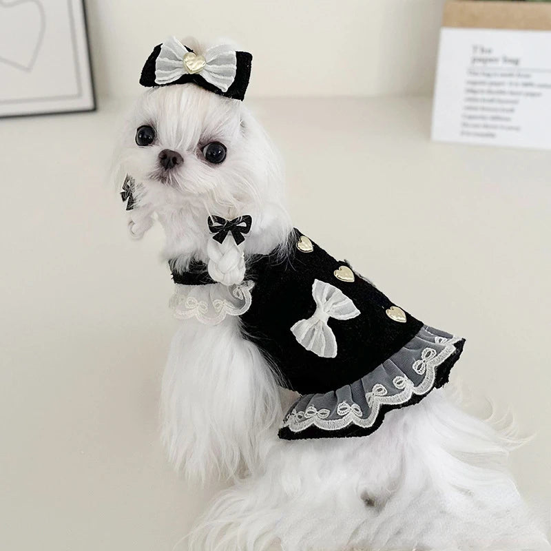 Pet Cat and Dog Dress Spring Autumn Winter Lace Heart Buckle Suspender Dog Clothes for Small Dogs Puppy Dog Clothes