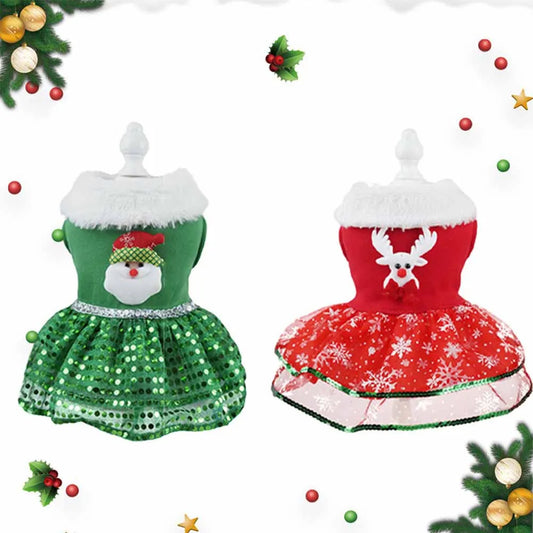 Pet Christmas Dress Costume Comfortable Santa Claus Pet Dress Easy To Clean Cat Dog Dresses Apparel Christmas Dress Up Supplies