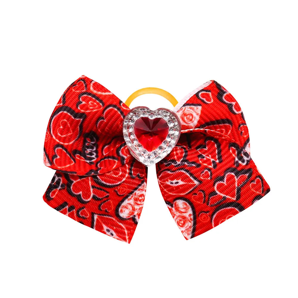 20PCS Red/Pink Series Dog Bows Valentine's Day Bows for Dogs Cute Cat Dog Bows for Rubber Band Pet Hair Bowknot Dog Accessories