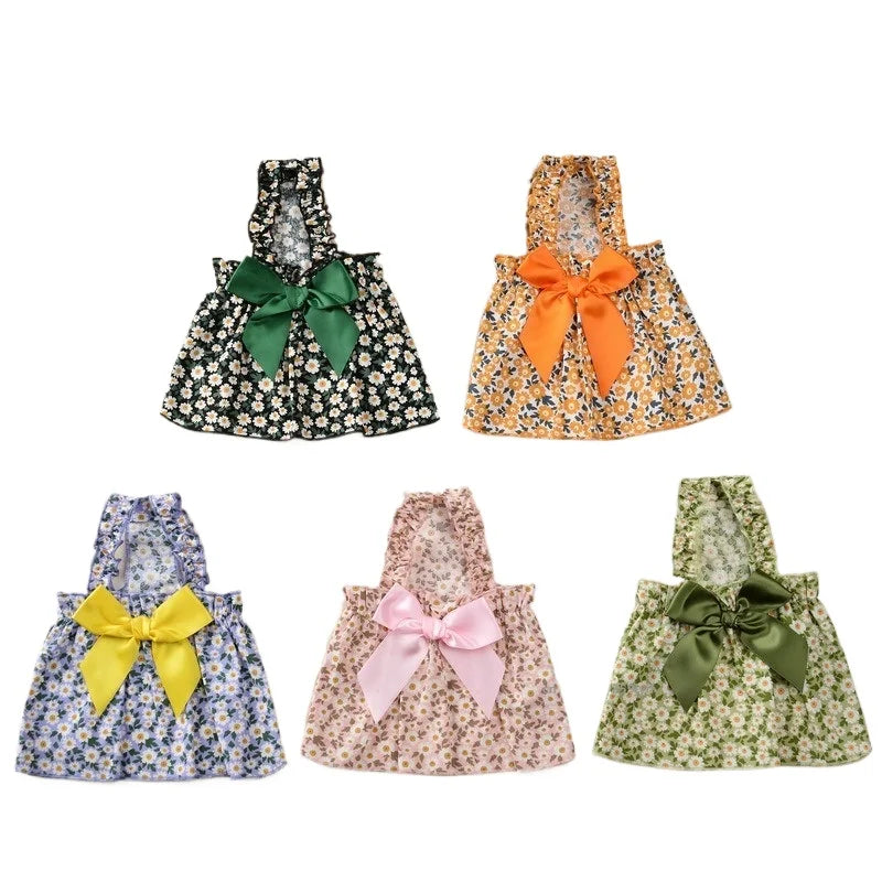 Floral Princess Pet Dress Spring Summer 2024 Dog Clothes Female Bow Knot Dress Sweet Pet Clothing Cute Printed Puppy Cat Skirt