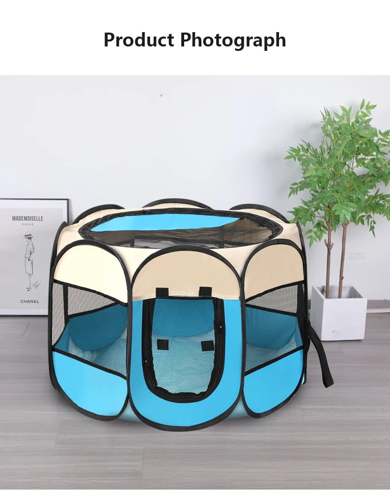 1pc Pet Octagonal Cage Fence Pet Tent Scratch Resistant Oxford Cloth Foldable Cat And Dog Bed All Year Round Universal